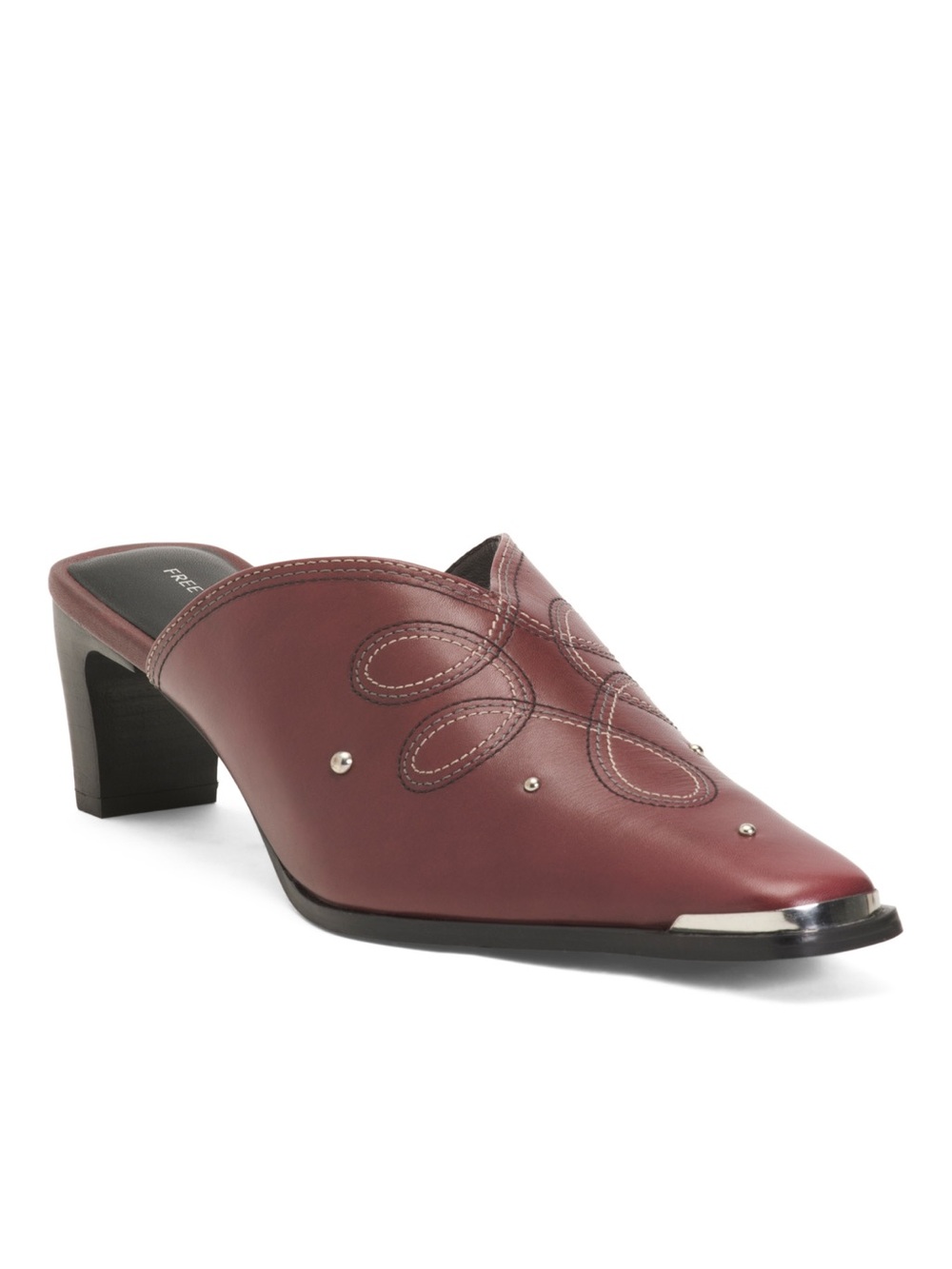 FREE PEOPLE 🐴♥️ Burgundy Slip-On Mule Heels with Stud & Stitch Detail